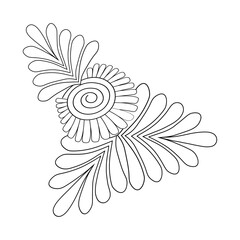 An illustration of a vectors different type of  flowers, traditional and cultural alpona design in continuous line art drawing style.
