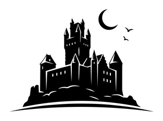 dracula castle silhouette night scene black silhouette laser cutting and engraving vector shape © Camel