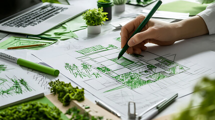 Architectural Designer Working on Green Landscape Plans