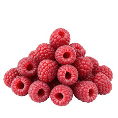 A small pile of fresh raspberries isolated against a plain white background