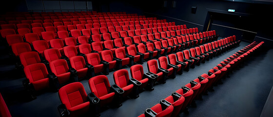 Empty Cinema Theater Rows With Red Seats