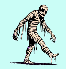 Walking Mummy Halloween Cartoon Illustration