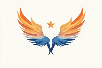 Obraz premium minimal vector emblem of curved forms resembling wings or open arms around a small star