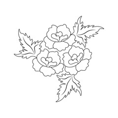 An illustration of a vectors different type of  flowers, traditional and cultural alpona design in continuous line art drawing style.