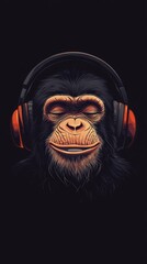 A chimpanzee wearing headphones, a graphic illustration