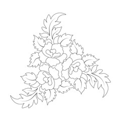 An illustration of a vectors different type of  flowers, traditional and cultural alpona design in continuous line art drawing style.