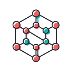 Abstract geometric pattern with connected dots in red and teal  