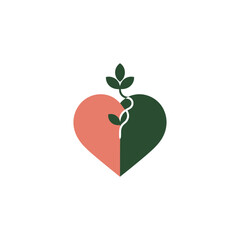 Heart with Growing Leaf Plant Nature Logo Vector