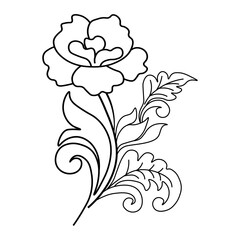 An illustration of a vectors different type of  flowers, traditional and cultural alpona design in continuous line art drawing style.