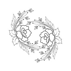 An illustration of a vectors different type of  flowers, traditional and cultural alpona design in continuous line art drawing style.