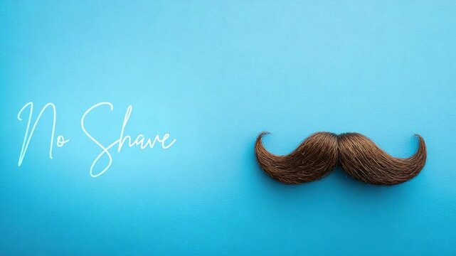 Brown mustache on blue for No Shave awareness