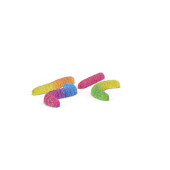 Colorful gummy worms candy isolated on transparent background