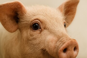 Fototapeta premium Curious piglet gazes with bright eyes while nestled in a warm setting during a peaceful afternoon