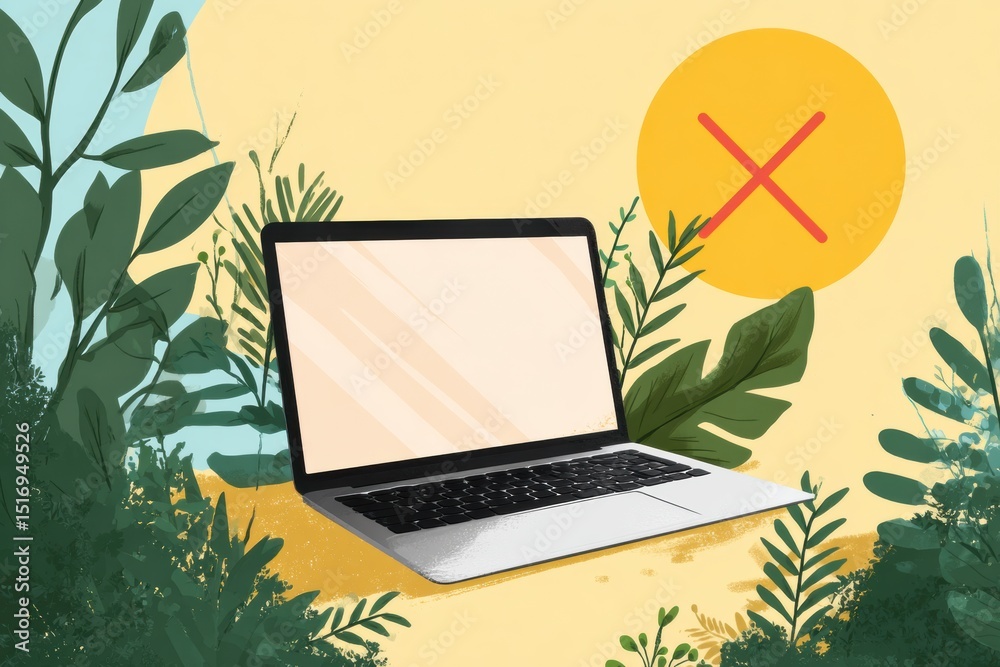 Poster Exploring the Concept of Digital Detox With a Closed Laptop Surrounded by Nature Elements in a Calming Environment Honoring Simplicity
