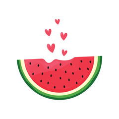 Watermelon Slice with Hearts Clipart Vector Illustration Isolated on White Background.