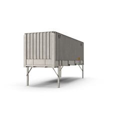 Industrial shipping container trailer on support legs isolated on transparent background