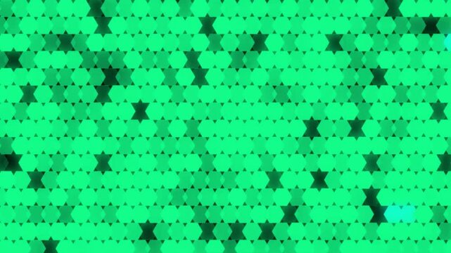 Dense Hexagonal Grid with Rapidly Flickering Cells Switching On Off or Changing Glow Levels Featuring Clean Symmetry and Electric Green Cyan Glow on Black Background Seamless Animation