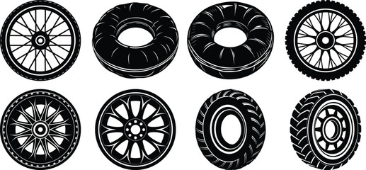 set of tires silhouette white background © MSTPAPIA
