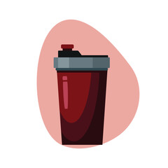 Red protein shaker bottle with a protein on white background. fitness and healthy lifestyle