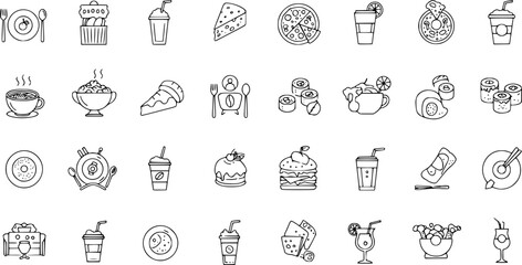 Food and drinks icon. Restaurant line icons set. Vector illustration.