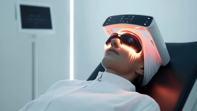 Person undergoing advanced light facial therapy in clinic
