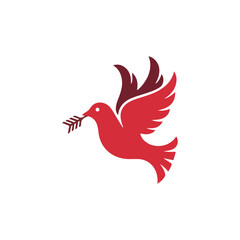 Obraz premium Red dove of peace soaring, a symbol of hope.A stylized illustration of a red dove in flight, holding an olive branch.