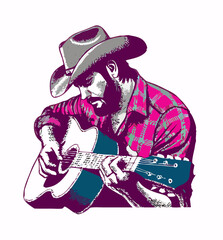 Country Music Singer Playing Acoustic Guitar Illustration