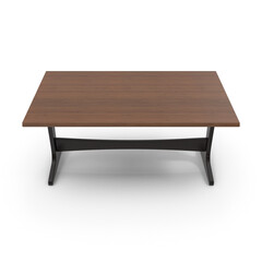 Modern rectangular wooden table with black base isolated on transparent background