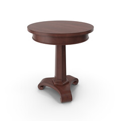 Classic wooden round side table isolated on transparent background