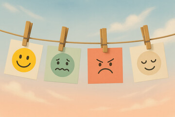 Emotions Displayed on Cards Hanging from Clothesline