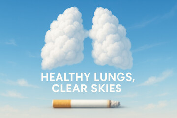 Lungs Made of Clouds Above Cigarette with Message Healthy Lungs, Clear Skies