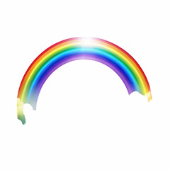 Colorful rainbow arc with clouds and bright glowing effect against a white background