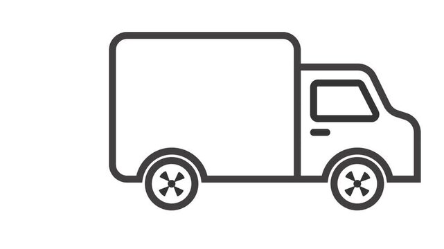 Animated fast delivery truck black outline icon. delivery truck animation. Transportation. Vehicle in motion. Seamless loop 4K HD video on a white background. Motion graphic animations alpha channel.