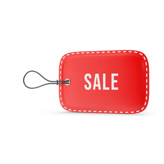 Red sale tag with string isolated on transparent background