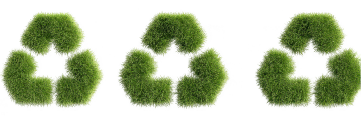 3D green, fluffy, textured recycling symbol set on a white background, png, transparent