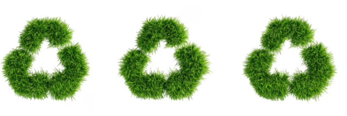 3D green, fluffy, textured recycling symbol set on a white background, png, transparent