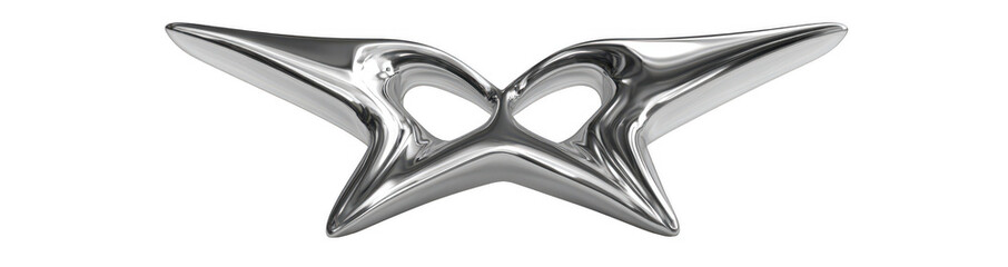 3D render of a shiny, silver abstract shape resembling a heart, png, transparent