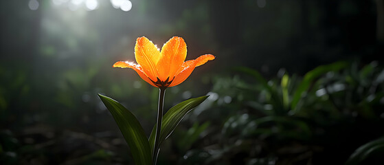 Pixel Art Orange Tulip In Forest