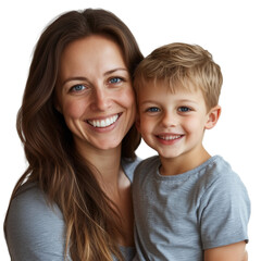 The boy is in the middle, with short blonde hair and a cute smile, isolated on a transparent background.