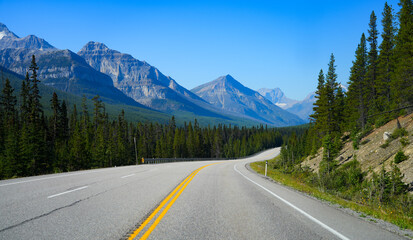 Banff-Windermere Highway (Hwy 93) passing through the Vermilion Pass in the Kootenay National Park,...