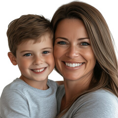 The boy is in the middle, with short blonde hair and a cute smile, isolated on a transparent background.
