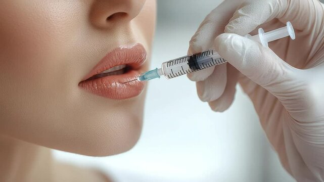 Close-up of lip filler injection