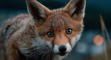 Fototapeta premium Close-Up Portrait of a Red Fox, Representing Wildlife Conservation and Environmental Awareness for Educational Purposes and Nature Photography