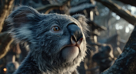 Close-Up of a Koala in a Tree, Representing Wildlife Conservation and Endangered Species Awareness, Perfect for Educational Materials and Nature Tourism Campaigns