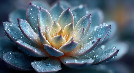 Macro Shot of a Succulent Plant with Water Droplets, Showcasing Natural Beauty and Botanical Serenity for Spa and Wellness Concepts