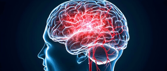 3D Illustration Of Brain Injury With Red And Blue Colors