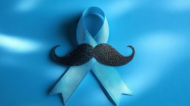 Blue ribbon with mustache against prostate cancer
