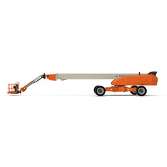 Orange Ultra Boom Lift Extended Side View Isolated on Transparent Background