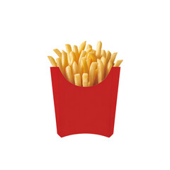 Delicious golden french fries overflowing from a red cardboard container on transparent background