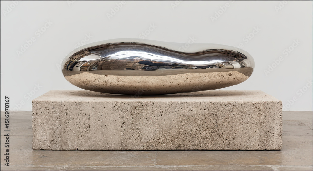Aufkleber abstract polished metal sculpture on concrete base, representing modern art and architectural innova